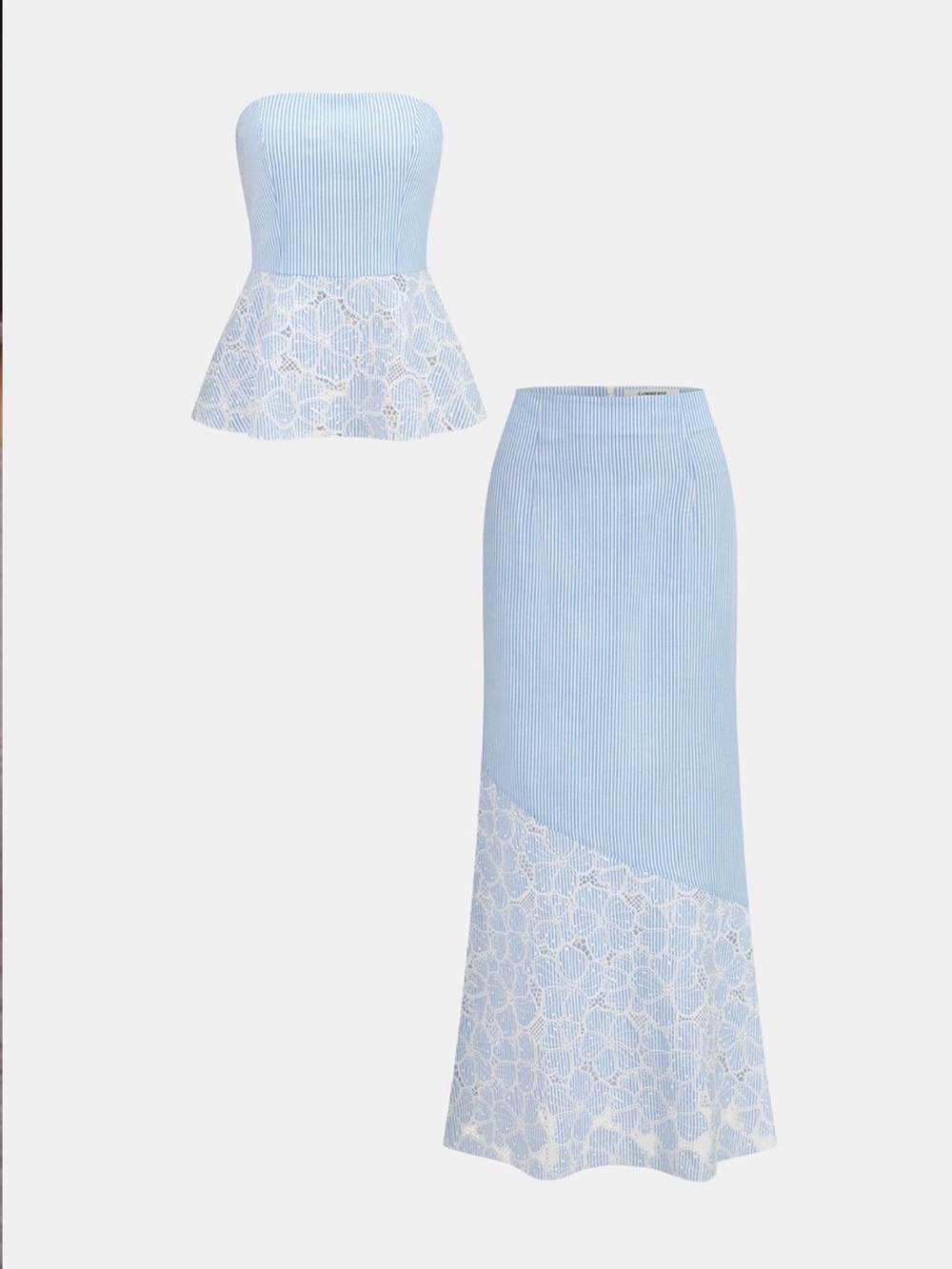 Commense Light Blue Lace-Trim Maxi Skirt Set